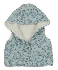 Světlemodrá manšestrová květovaná zateplená vesta s kapucí George