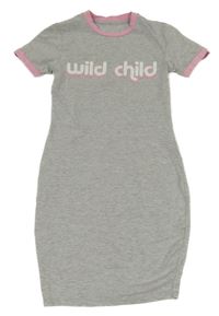 Šedo-růžové šaty s nápisem 