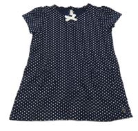 Tmavomodro-bílé puntíkaté šaty s mašlí 
