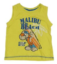 Žluté tílko se zvířátkem a nápisy 