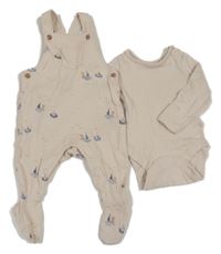 2set - Béžové body + Béžové dupačky s loďkami M&S