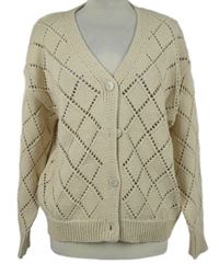 Dámský béžový třpytivý ažurový propínací svetr Primark 