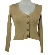 Dámský béžový žebrovaný crop propínací svetr H&M