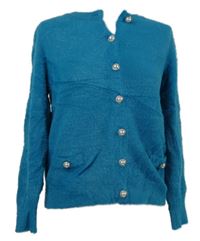 Dámský tyrkysový chlupatý svetr s gombíky Evelin 