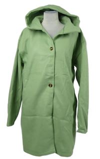 Dámský světlezelený flaušový kabát s kapucí 