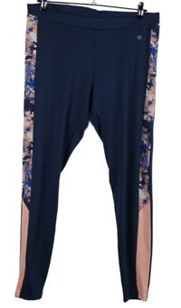 Dámské tmavomodro-růžové vzorované sportovní legíny Dunnes 