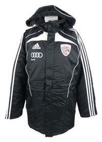 Pánský černý šusťákový zimní kabát s pruhy a kapucí Adidas 