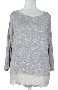 Dámské šedé melírované úpletové triko s krajkou New look 