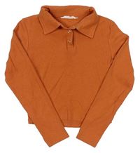 Oranžové žebrované crop triko s límečkem Candy couture
