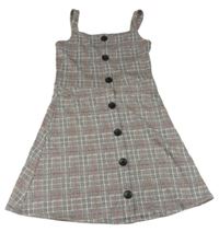 Černo-bílo-červené kostkované šaty s knoflíčky River Island