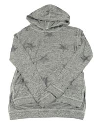 Šedé melírované úpletové triko s hvězdičkami a kapucí zn. H&M
