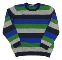 Zeleno-modro-šedý pruhovaný svetr Benetton