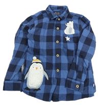 Modrá kostkovaná košile s medvědem a tučňákem Next
