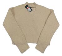 Nové - Béžový chlupatý crop svetr New Look