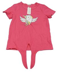 Nové - Neonově růžové tričko s jednorožcem 