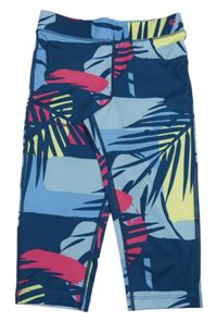 Tmavomodro-růžovo-žluté vzorované sportovní funkční capri legíny Tchibo