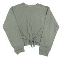 Khaki crop mikina s uzlem H&M
