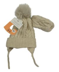 Nové - Béžová čepice s bambulí + rukavice Primark