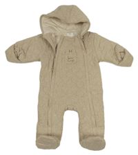 Béžová prošívaná zateplená kombinéza s nápisem a kapucí zn. Mamas&Papas