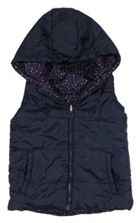Tmavomodrá šusťáková zateplená oboustranná vesta s kapucí Topolino