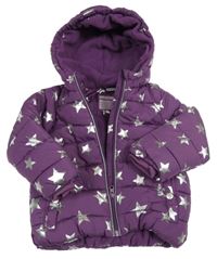 Fialová šusťáková zimní bunda s hvězdami a kapucí Lily & Dan