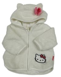 Bílá plyšová propínací mikina s Hello kitty a kapucí s mašlí H&M
