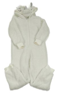 Bílá chlupatá třpytivá kombinéza s kapucí - jednorožec C&A