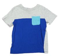 Cobaltově modro-světlešedé/melírované tričko s kapsou H&M