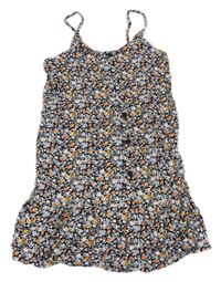 Černo-bílo-oranžové květované šaty Primark