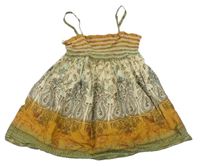 Béžovo-olivovo-pískové plátěné žabičkové šaty se vzorem C&A