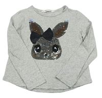 Šedé triko s králíčkem z překlápěcích flitrů zn. H&M