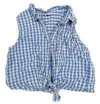 Modro-bílá kostkovaná crop halenka Primark