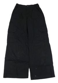 Černé plátěné cargo volné kalhoty H&M