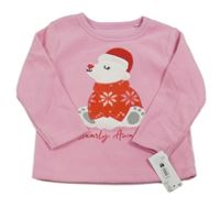 Nové - Růžová fleecová mikina s medvídkem Dunnes