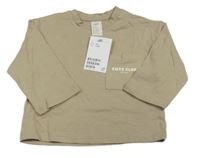 Nové - Béžové triko s kapsou a nápisem H&M