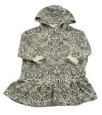 Smetanové teplákové šaty s kytičkami a kapucí Next 