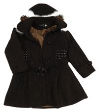 Kávový zateplený kabát s kapucí 