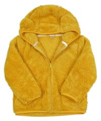 Žlutá chlupatá propínací mikina s kapucí 