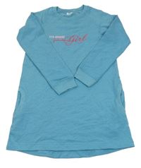 Modré teplákové laclové šaty s nápisem Alive