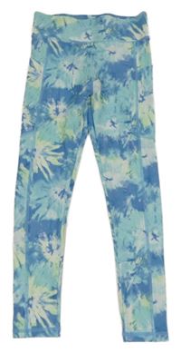 Modro-bílo-zelené batikované sportovní legíny Dunnes