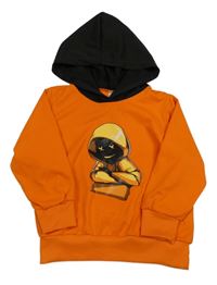 Oranžovo-černá mikina s obrázkem a kapucí