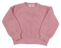 Světlerůžový pletený žinylkový crop svetr H&M