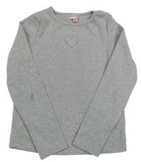 Šedé žebrované triko se srdíčkem a kamínky 