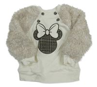 Smetanovo-béžová mikina s Minnií a chlupatými rukávy 