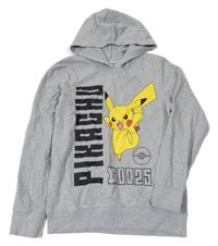Šedá melírovaná mikina Pikachu s kapucí 