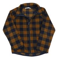 Béžovo-tmavomodrá kostkovaná fleecová propínací mikina H&M