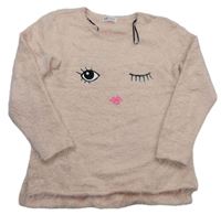 Broskvový chlupatý svetr s očima H&M
