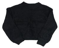 Černý žebrovaný chlupatý crop svetr se třpytkami Candy Couture