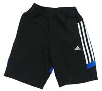 Černo-cobaltově modré šusťákové sportovní kraťasy Adidas