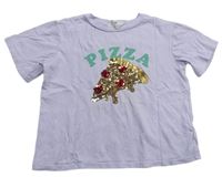 Světlefialové crop tričko s pizzou z flitrů a nápisem H&M